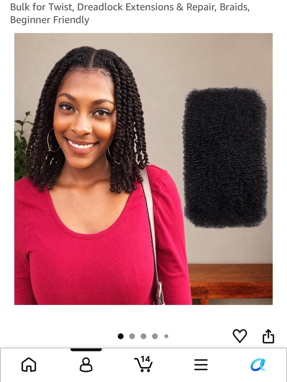 50g Afro Kinkys Bulk Human Hair 10 inch 1b Black Human Braiding Hair